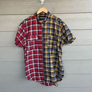 Homee femme vintage mixed media plaid shirt